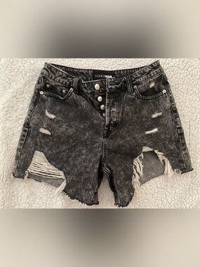 Black Acid Wash Distressed Denim Shorts
